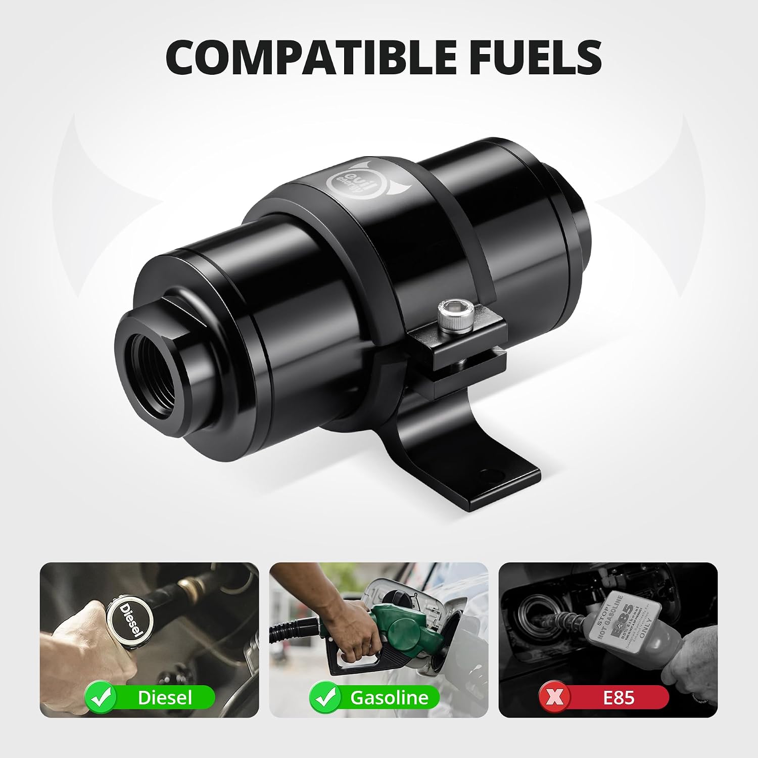 EVIL ENERGY 40 100 Micron Inline Fuel Filter Kit, Dual Stainless Steel Filters with 50mm 60mm Mounting Brackets, 6AN 8AN 10AN Fittings, Universal