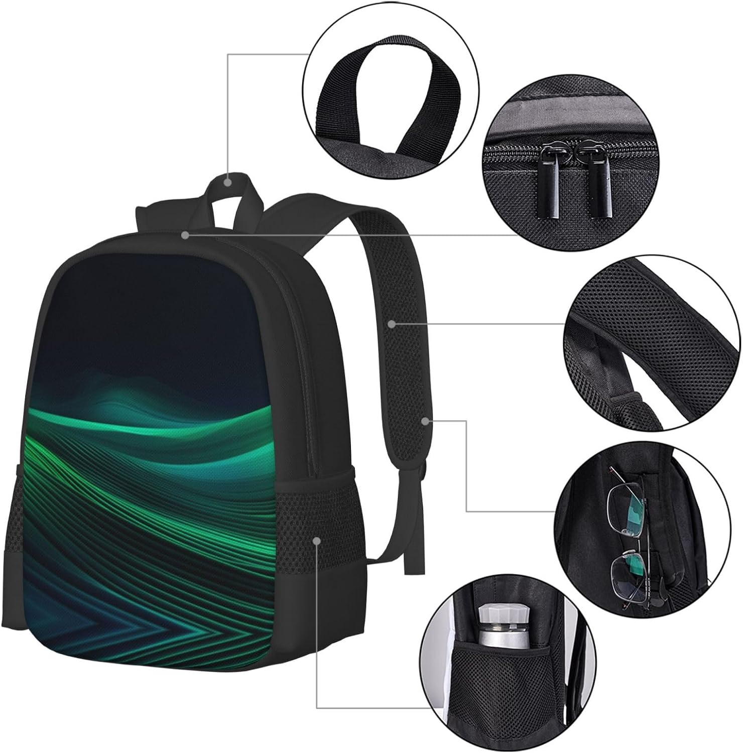 Water Resistant Backpack Green line 600D Oxford 15.6 Inch Laptop Bag image 4