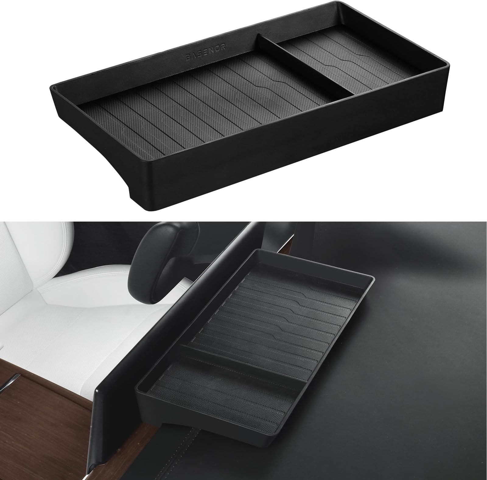 Center Console Storage Drawer Organizer For Tesla Model S & Model X - Black Microfiber