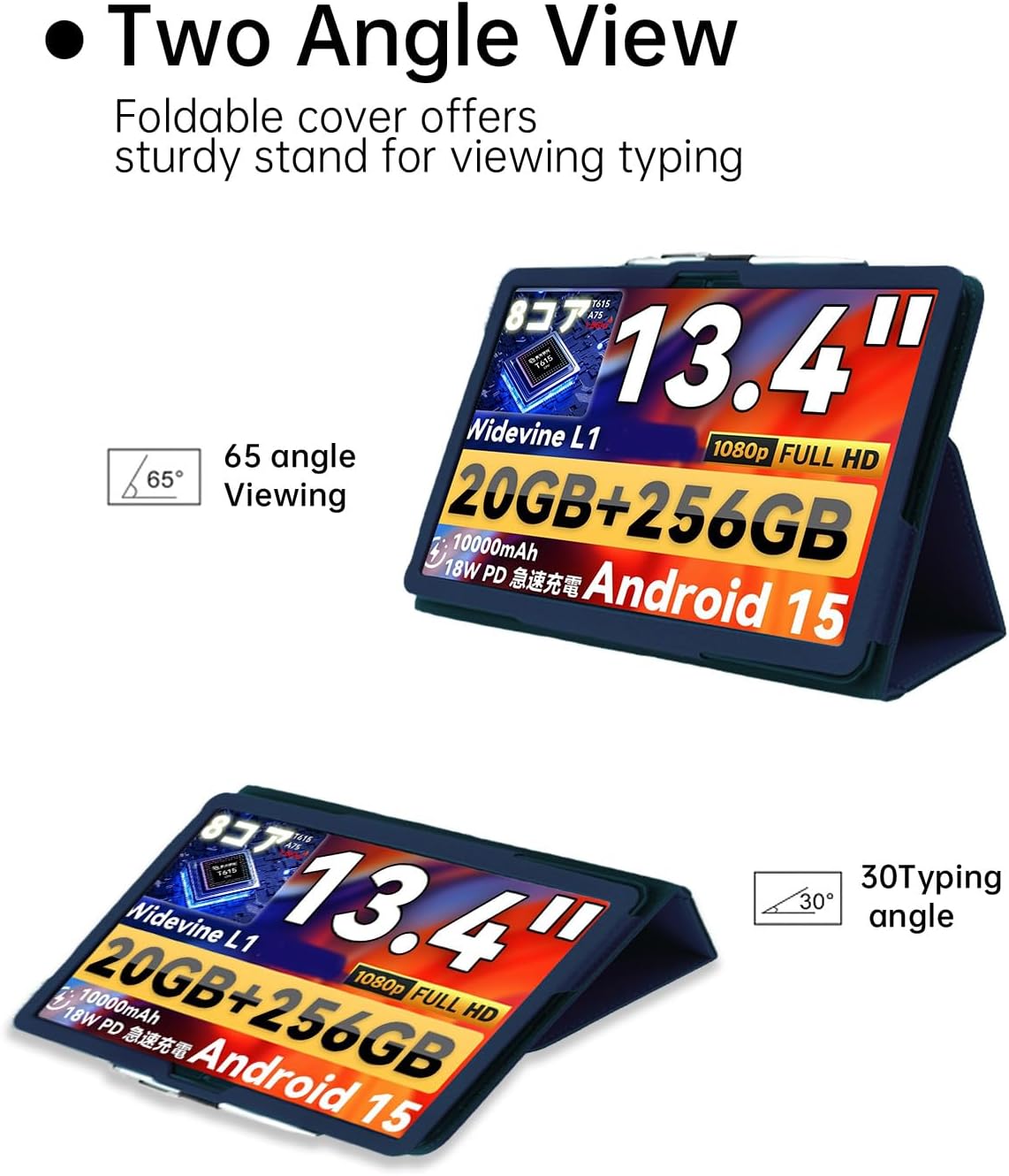 Case for TECLAST T65 Android 15 Tablet 13 inch，WUNIAK Premium Leather Business Folio Stand Cover for TECLAST T65 Android 15 Tablet 13 inch with Hand Strap,Blue