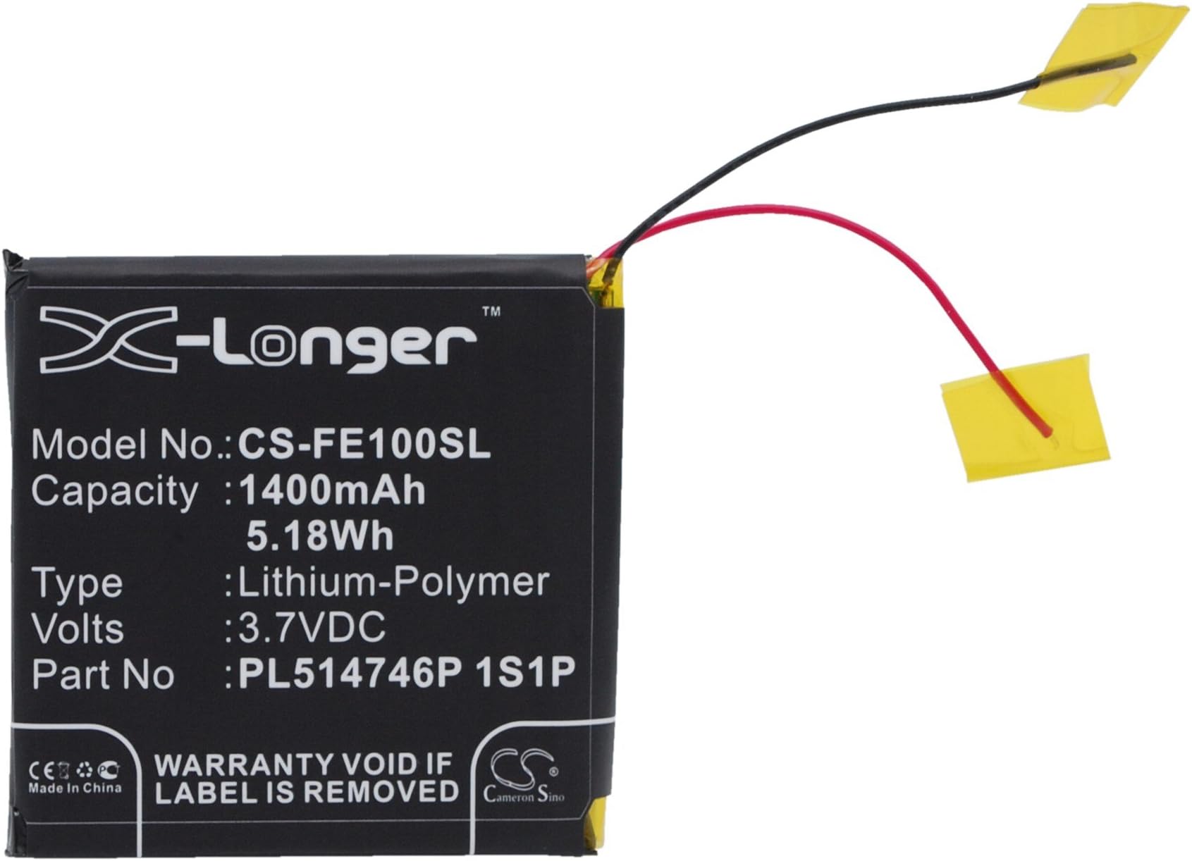 Battery Compatible with Fiio E10, E10K, E11K, Part Number: PL514746P 1S1P, 1400mAh