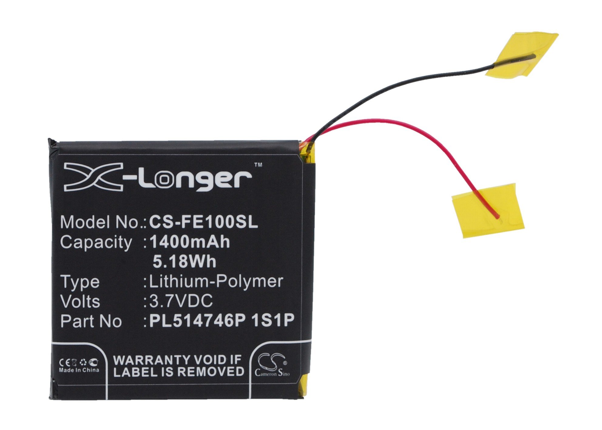 Battery Compatible with Fiio E10, E10K, E11K, Part Number: PL514746P 1S1P, 1400mAh