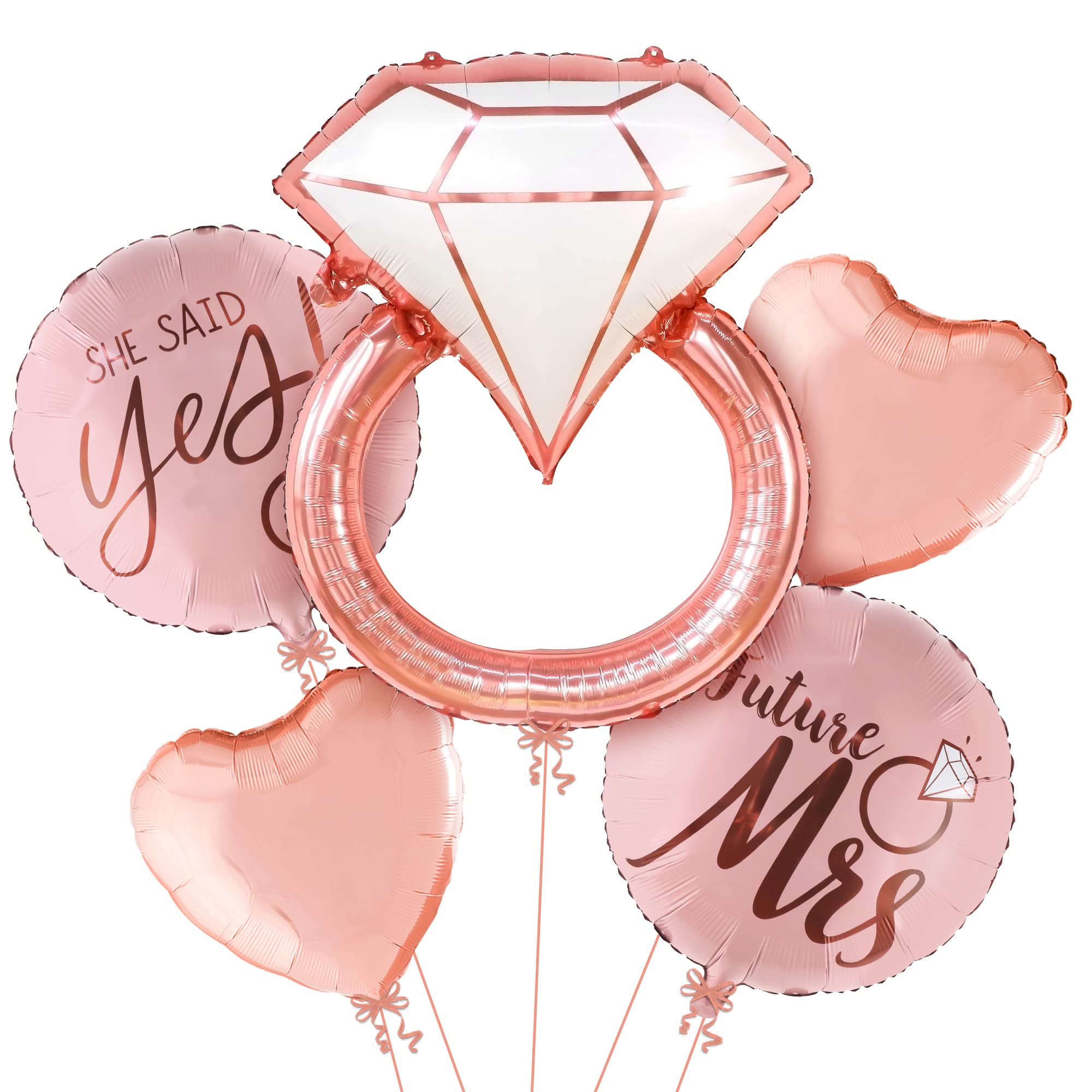 KatchOn, Diamond Ring Foil Balloon Set - Pack of 5 | Future Mrs Balloons | She Said Yes Decorations | Bridal Shower Balloons for Bachelorette Party
