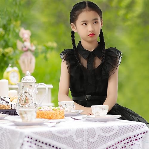 Miniatura 2 de Disfraz negro para niñas, disfraz de cumpleaños, Halloween, fiesta de cosplay con collar, calcetines, cinturones, 4 a 13 años