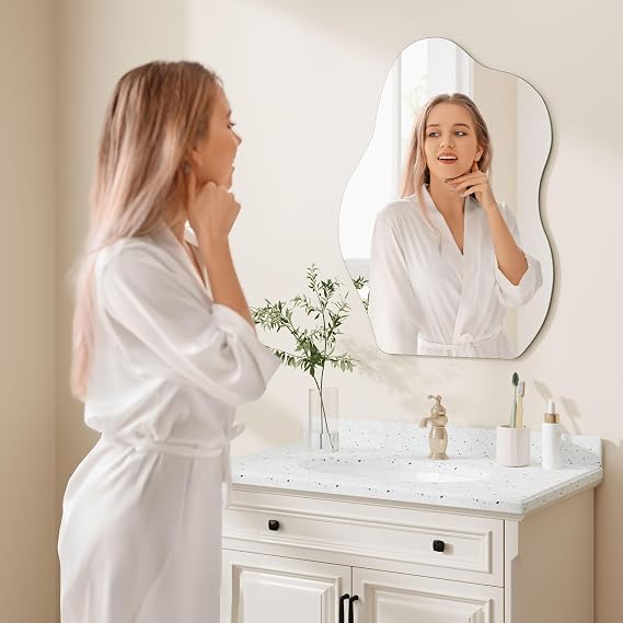 Dripex Frameless Irregular Wall Mirror 70 x 50cm Bathroom Wall Mount Mirror