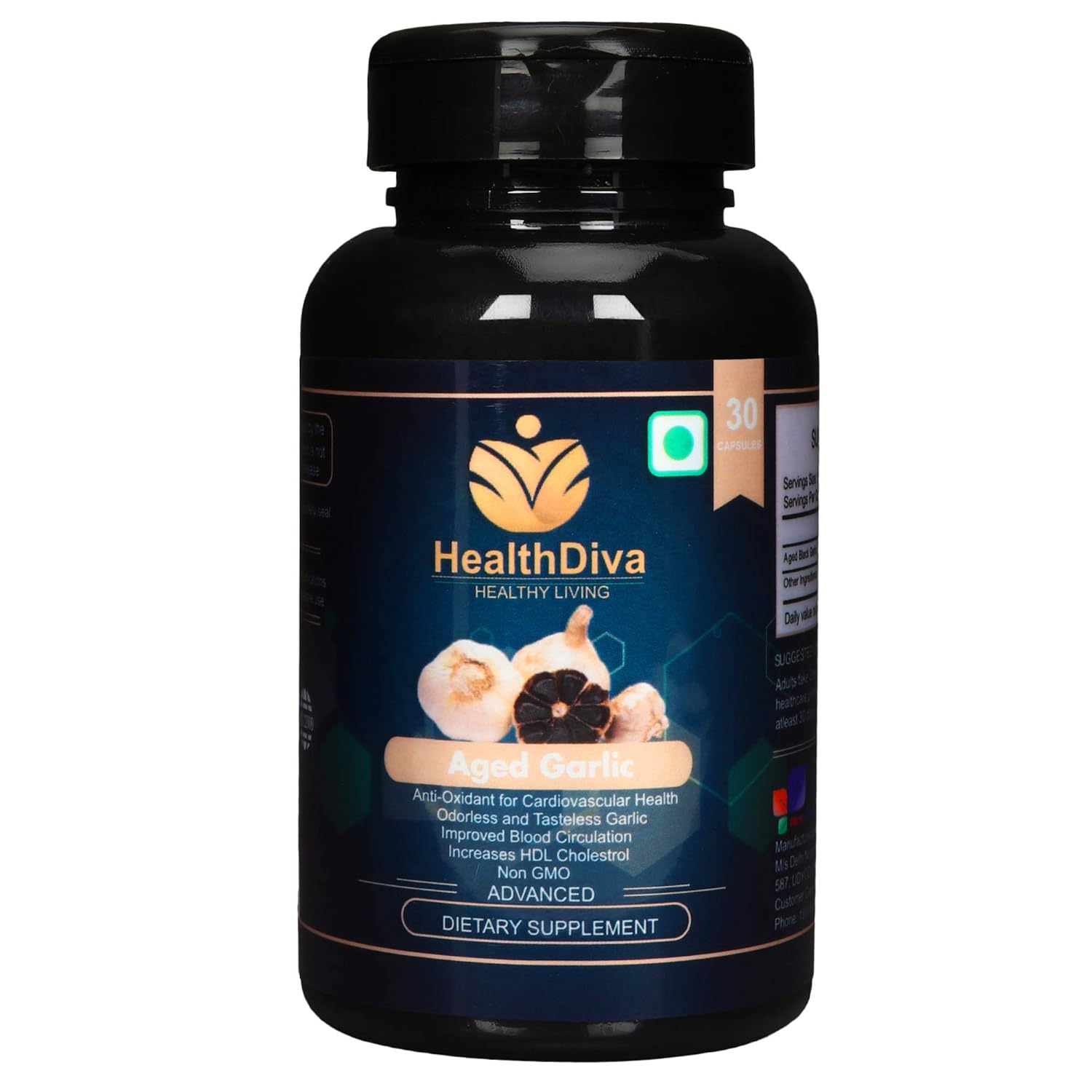 HealthDiva Aged Black Garlic Extract, 30 Capsules Cardiovascular