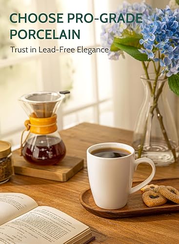 Vista 5 de Sweese. Conjunto de 6 tazas de café de porcelana, 16 onzas, Blanco