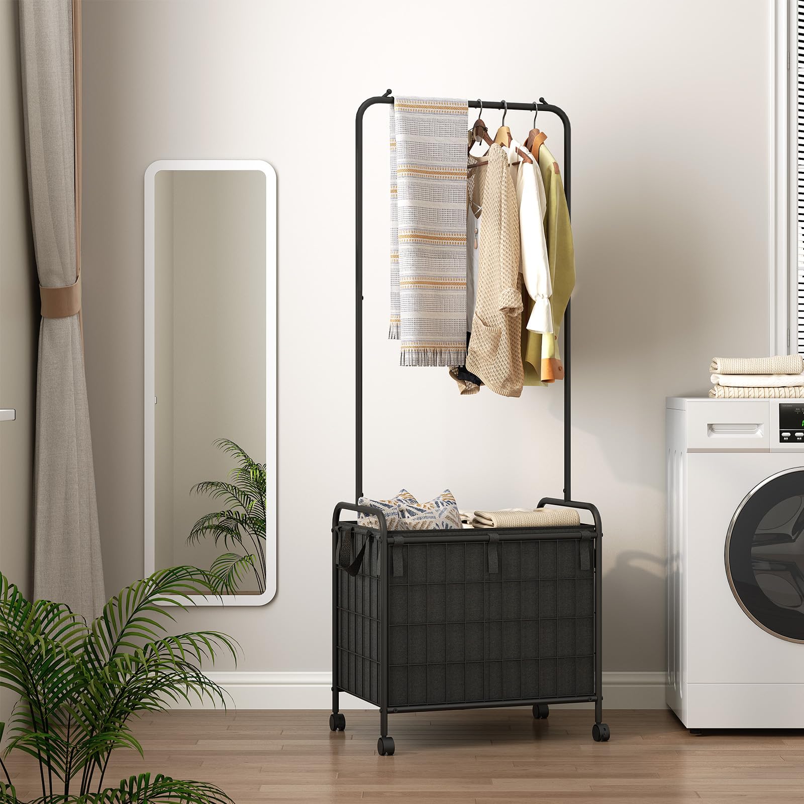 HOOBRO Chariot à Linge à Double Compartiment avec Tringle à Vêtements