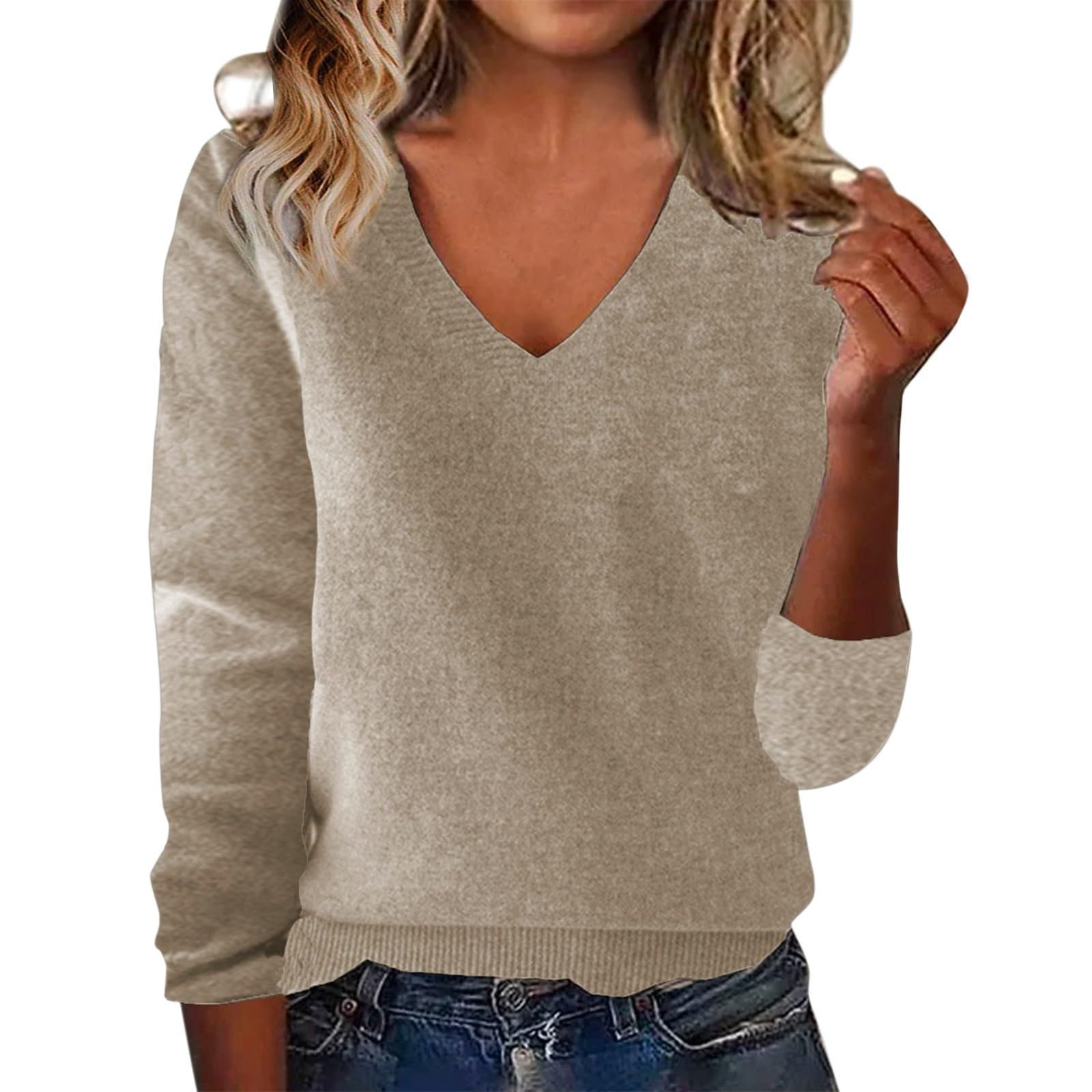 Cozy Cashmere Sweaters for Women - Casual Lightweight Long Sleeve Sweater Loose Knit Pullover Fall Winter Outfits