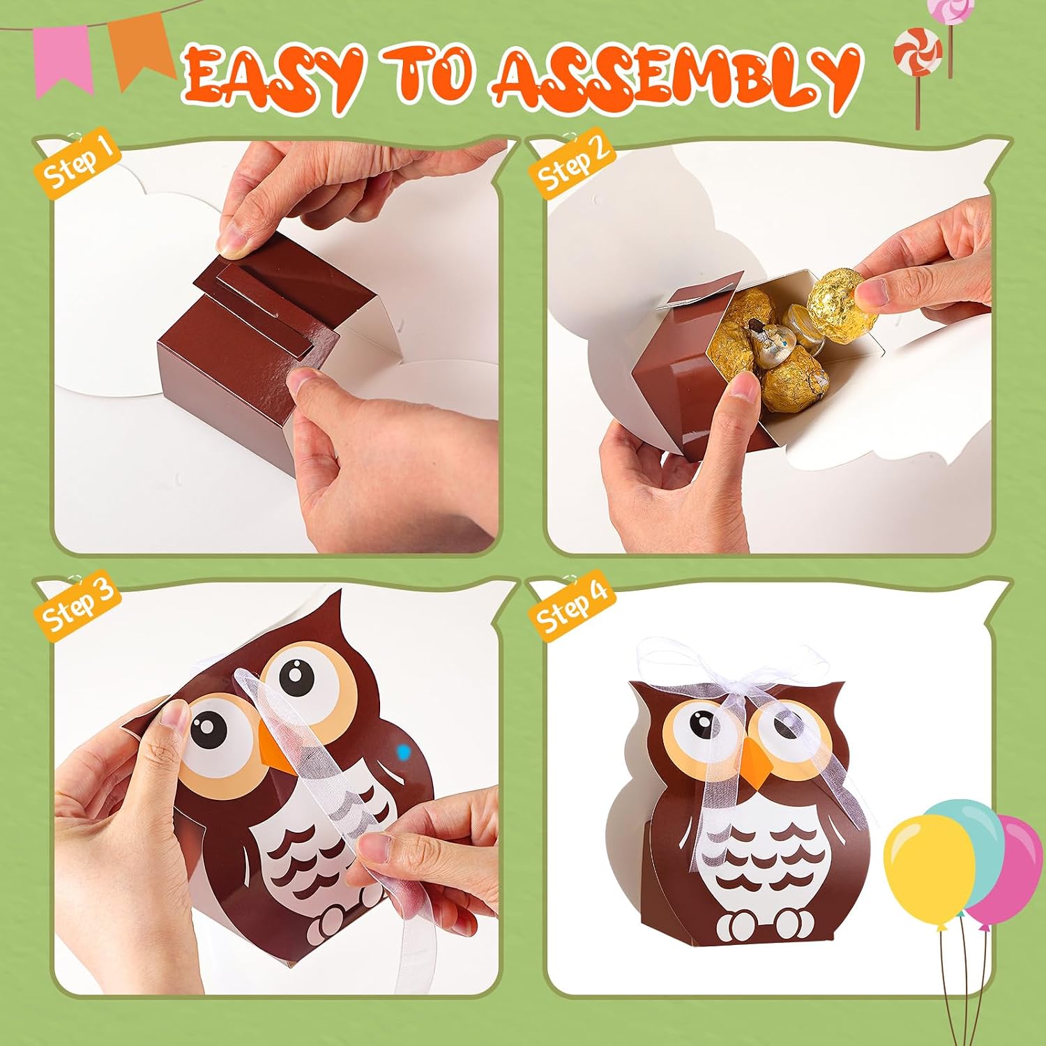 SilTriangle 24 Sets Owl Gift Bags Party Favor Boxes Treat, Brown