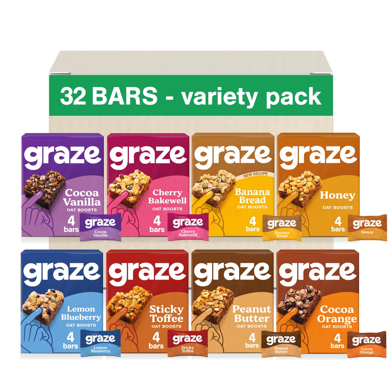 Graze Oats Snacks Variety box - 32x30g oats bars - Packaging may vary - Total 32 Snacks Selection Box