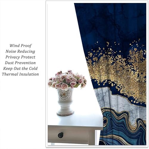 Miniatura 5 de Cortinas opacas de mármol blanco para dormitorio de niño y niña, decoración de oscurecimiento de sala de estar, arte abstracto de moda, azul con