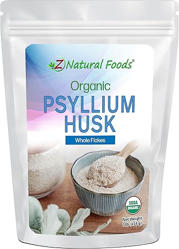 Z Natural Foods Copos de cáscara de psyllium entera orgánica, un suplemento de fibra natural, mézclalo en batidos, jugos, sin OMG, vegano, sin