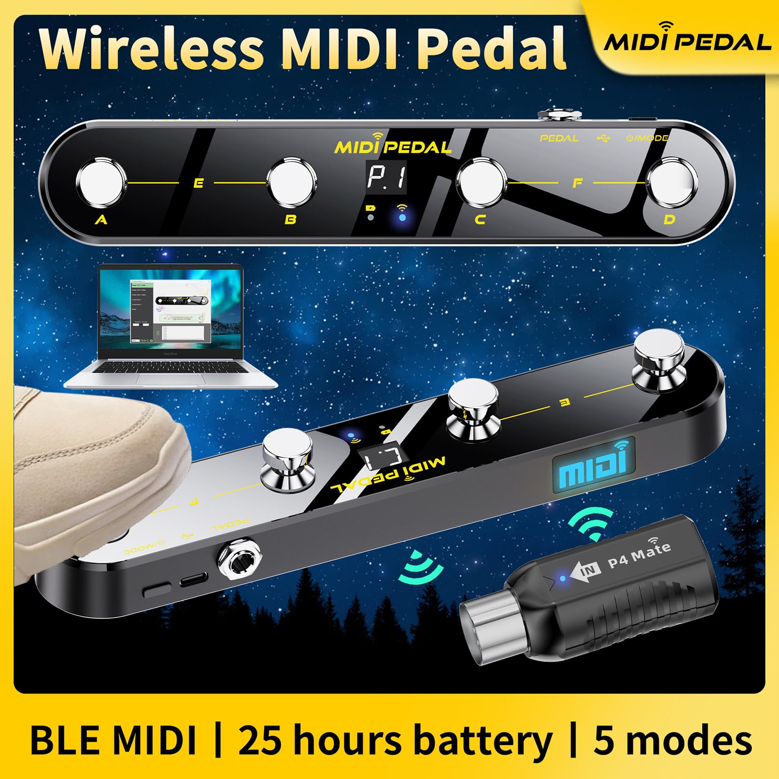 Sistemi di ricezione a pedale di espressione mappatura flessibile per postazioni di lavoro audio Controller a pedale portatile con ricevitore Design ABS programmabile per DAW Live Stable