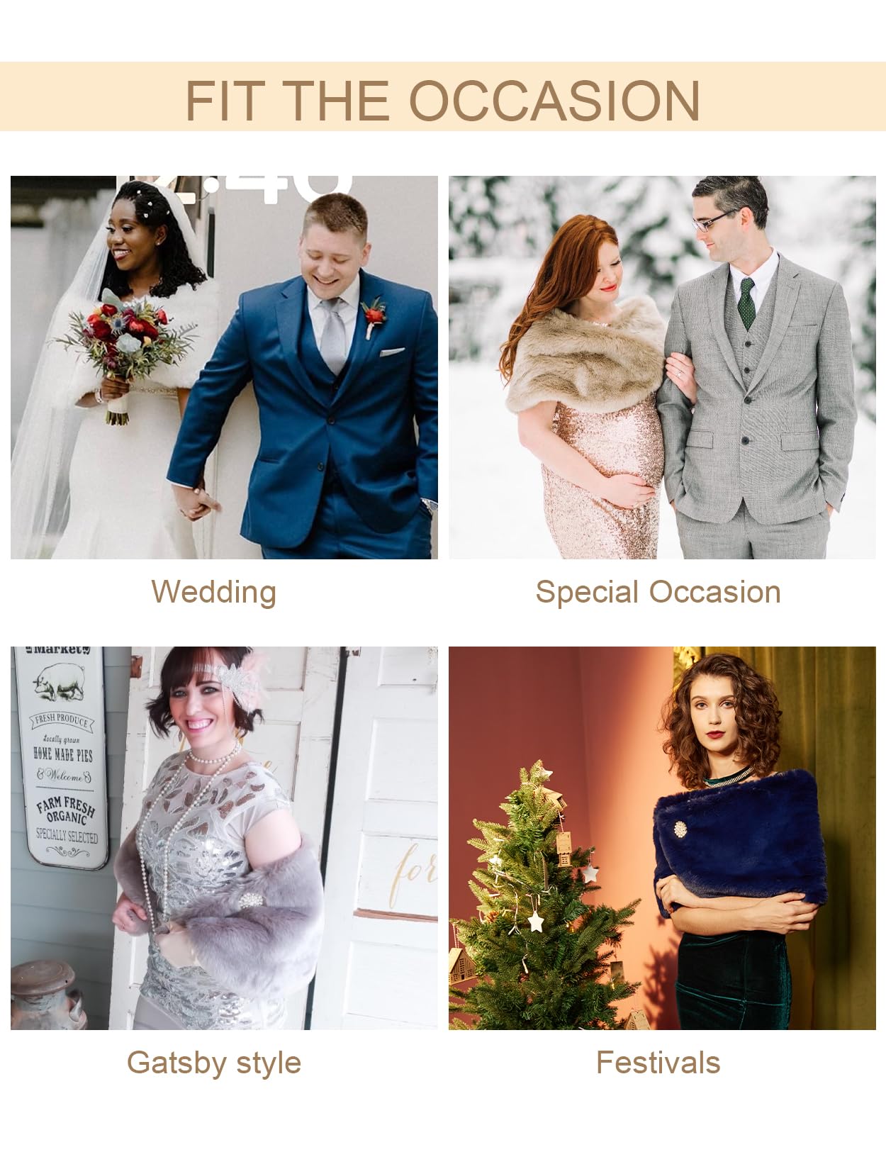 BEAUTELICATE Szal ze sztucznego futra, bolerko, futro, dla kobiet, na wesele, wieczór panieński, dla panny młodej, na wieczór panieński