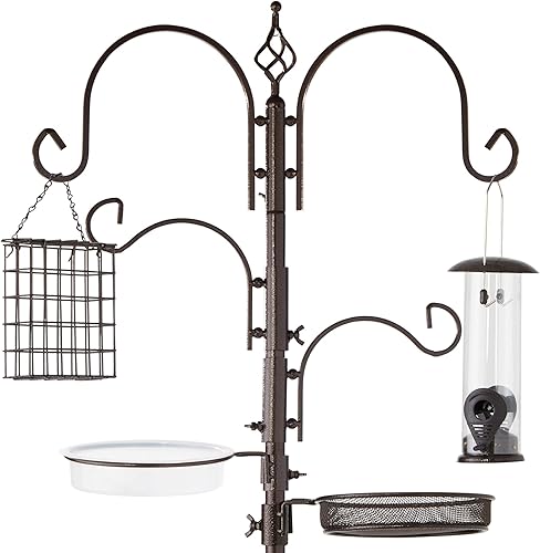 Best Choice Products Estación de alimentación de 4 ganchos de 91 pulgadas, kit de alimentación múltiple de acero para atraer aves silvestres con 2