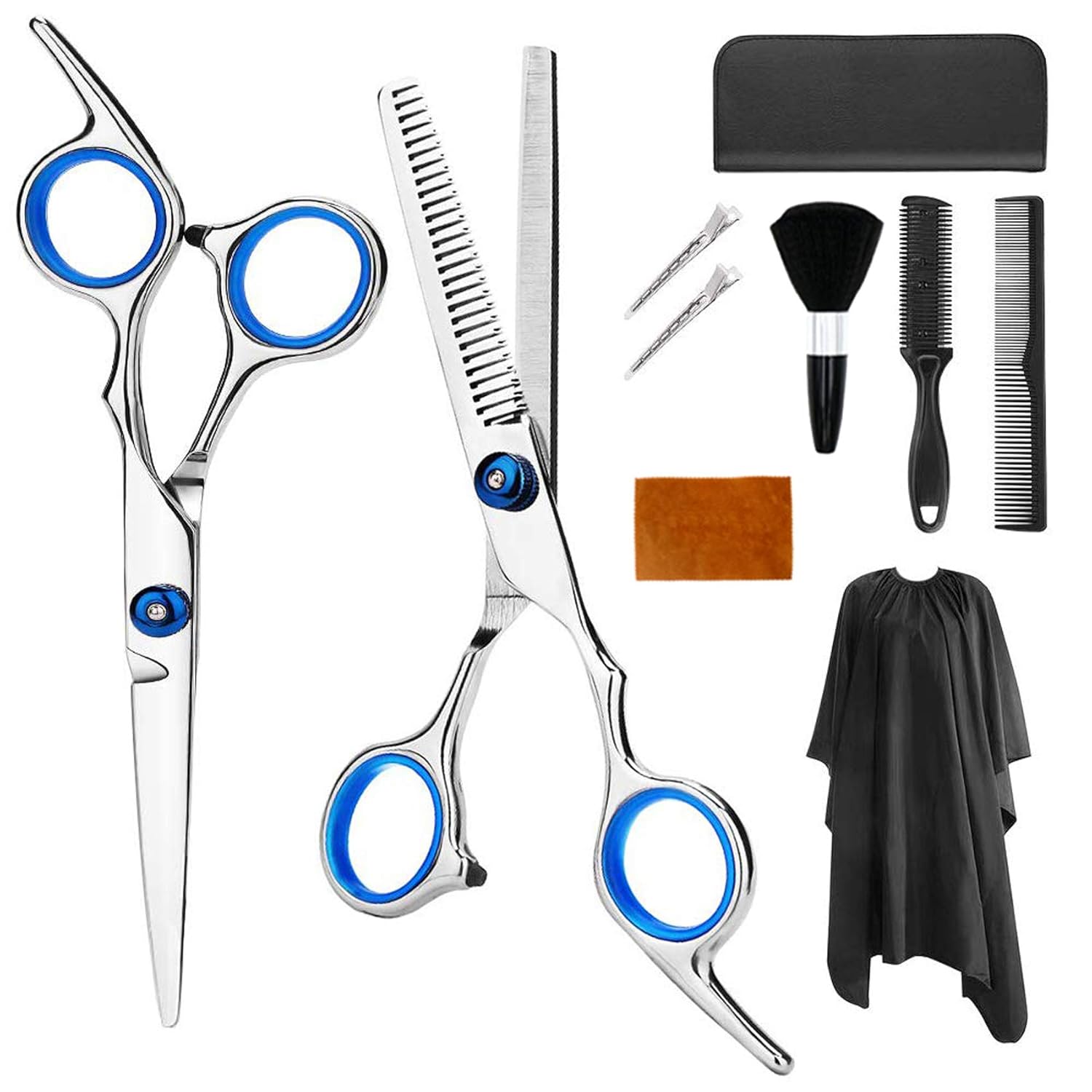 AUTENS Professional Hair Cutting Scissors Set 10 Pcs Hairdressing Scissors Kit, Thinning Shears, Hair Razor Comb, Clips, Cape, Hairdressing Scissors Kit, Barber set,Hair Cutting set for Women Men Kids