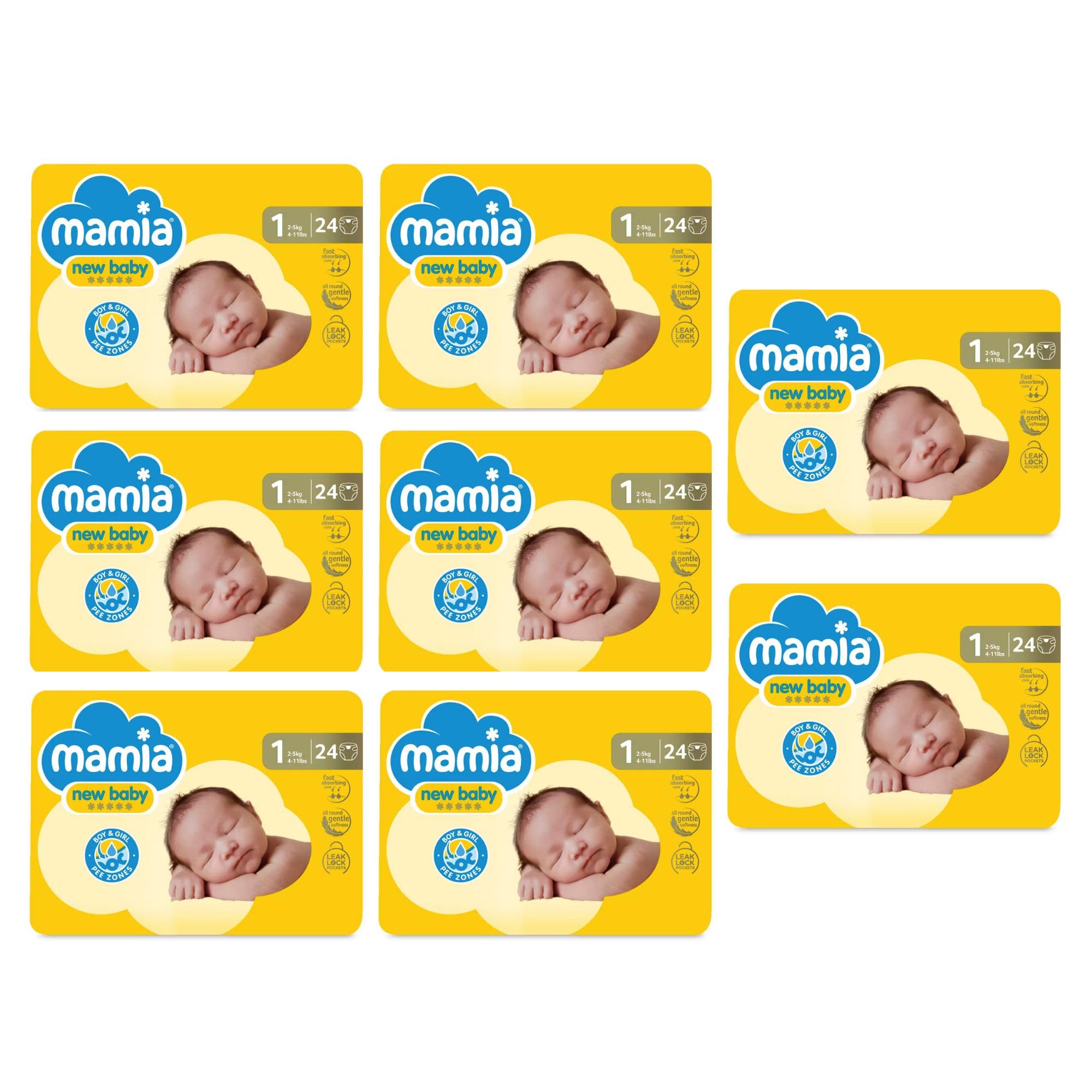 Mamia Size 1 Nappies Newborn 24 Pack(Pack of 8) — image 1