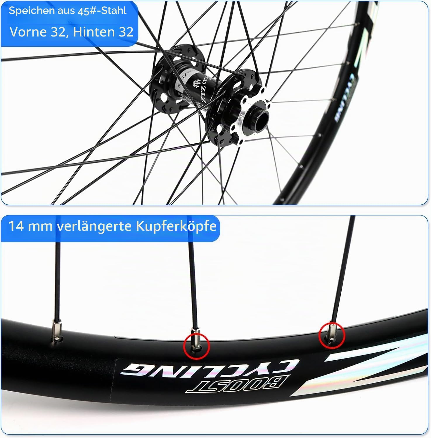 27.5"/29" Thru Axle Boost Mountain Bike Wheelset，Ultralight Aluminum Alloy Rim 32H High Strength Bike Wheels，Front 15 * 110mm Rear 12 * 148mm Disc Brake MTB WheelSet，Fit 8-12 Speed Cassette