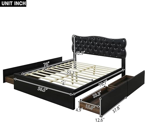 Miniatura 63 de Elegante cama con plataforma tapizada de terciopelo de tamaño Queen con cabecero, para niños, niñas y adolescentes (beige @cabecero/, Queen)