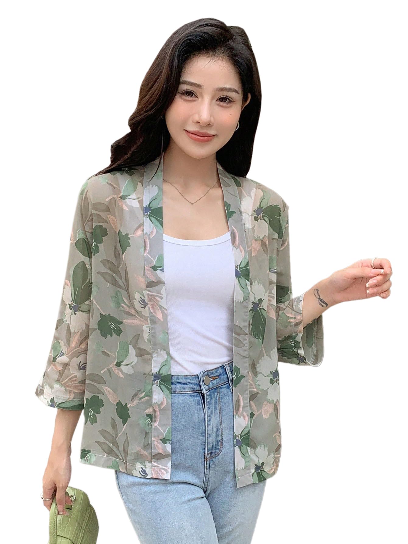TOPLOT Women's Front Open Floral Printed Shrug Top Regular Fit
