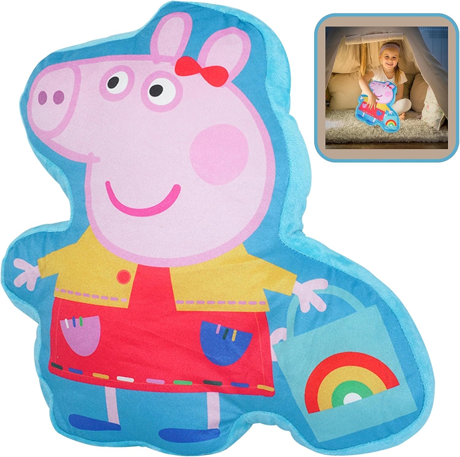 SRV Hub Hooray Peppa Pig Plush Cushion Kids Pillow Soft Toy Cartoon Character Decorative Throw Cushion for Children Bedroom Sofa Travel Cute Kids Gift Comfortable Lightweight Pillow(35x30cm) — image 1