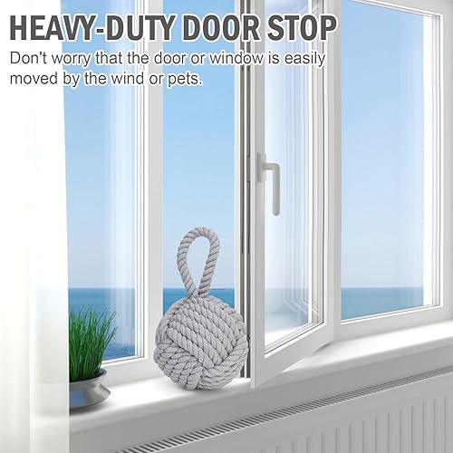 Vista 9 de Pomeat Topes decorativos para puerta, nudo de cuerda, tope de puerta decorativo con peso náutico, tope de puerta resistente, lindo tope de puerta