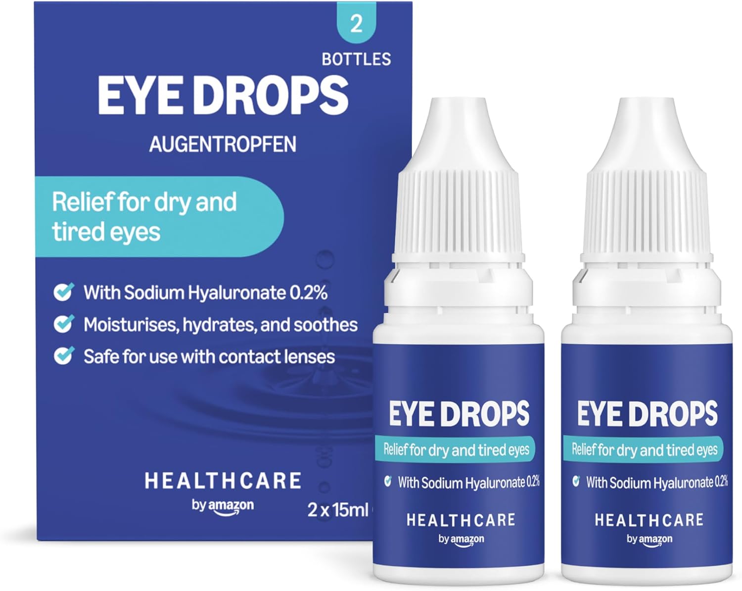 Healthcare by Amazon Augentropfen mit Natriumhyaluronat 0,2%, 15 ml (2er Pack) (Früher eine Marke von Amazon Basic Care, identisches Produkt)