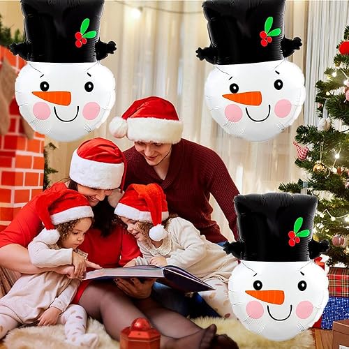 Miniatura 7 de Globos de muñeco de nieve, globos de Navidad, globos de papel de aluminio con cabeza de muñeco de nieve para fiesta temática de Navidad, suministros