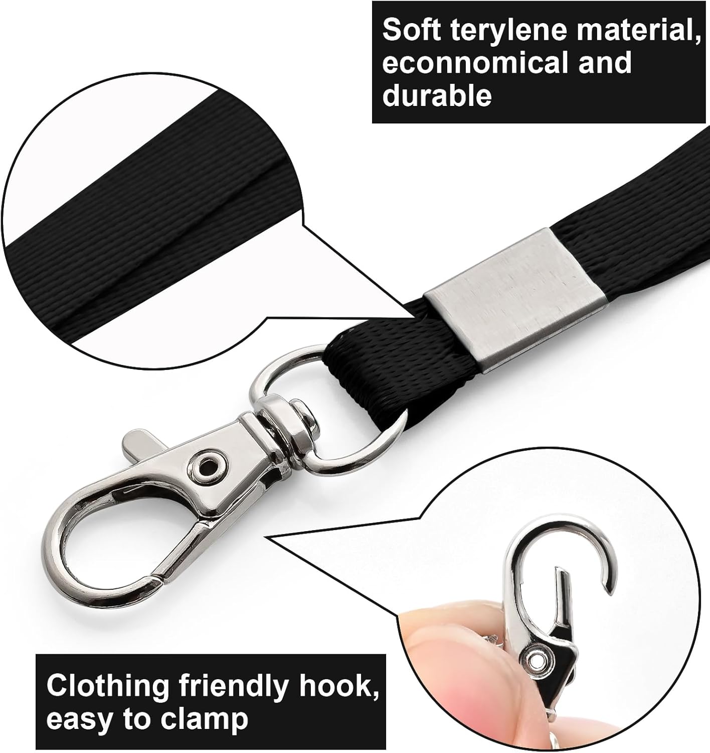 100 Pack Lanyards for ID Badges with Clear Name Tags, Reusable Lanyards Horizontal ID Card Badge Holders Plastic Name Badges for Men Women Kids Business School and Office Supplies (Black) - Image 2