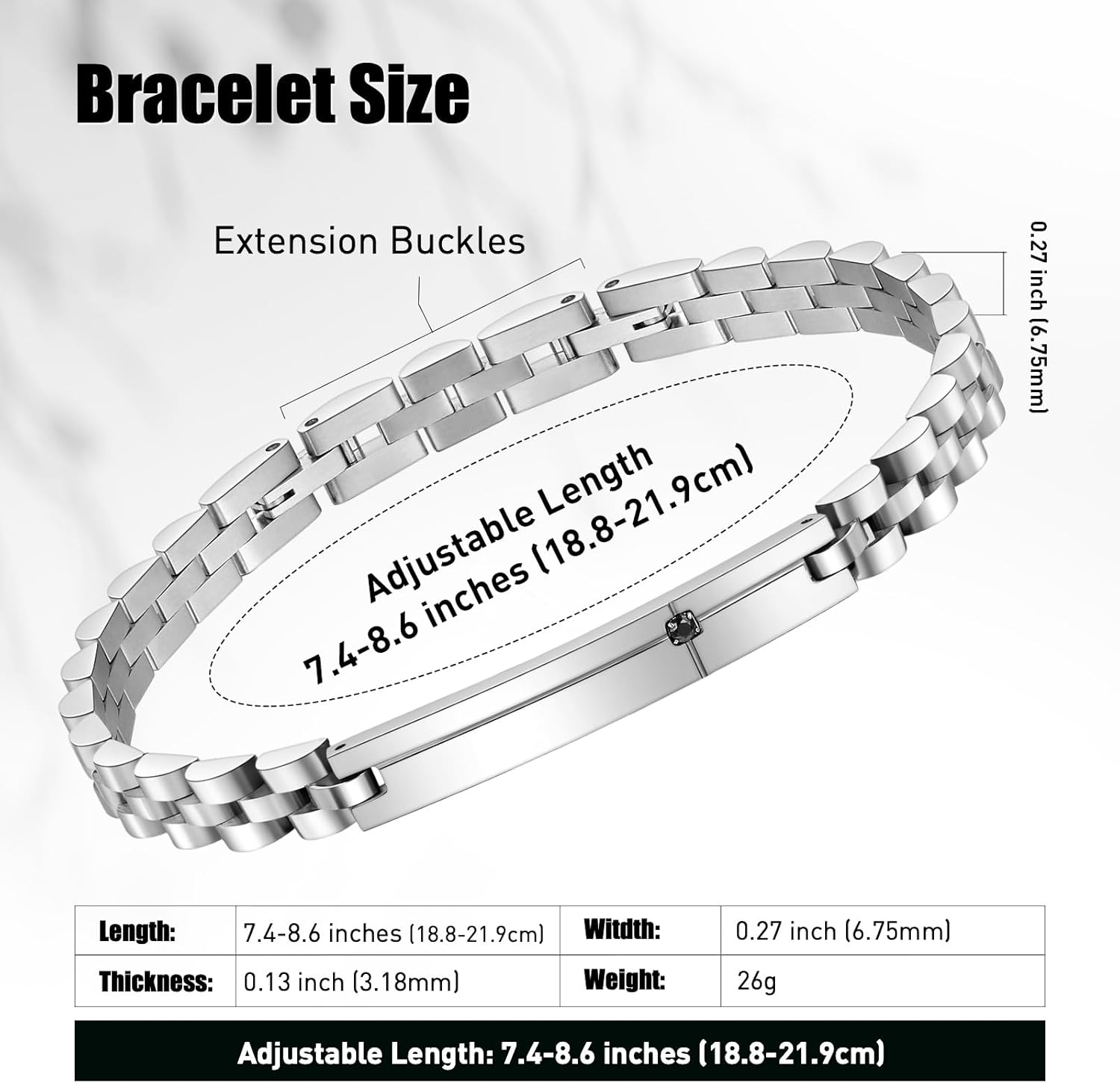メンズブレスレット ステンレススチールメンズブレスレット、メンズリンクブレスレット、メンズチェーンブレスレット、調節可能なクラスプ-
