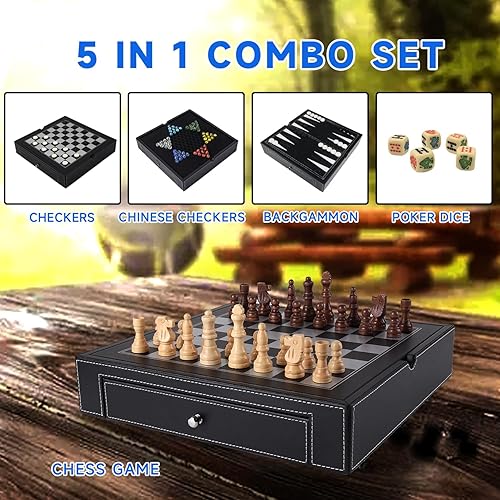 Miniatura 2 de GSE Games & Sports Expert Juego combinado de ajedrez, damas, backgammon, damas chinas y dados de póquer 5 en 1 de 12.5 pulgadas, para niños y adultos