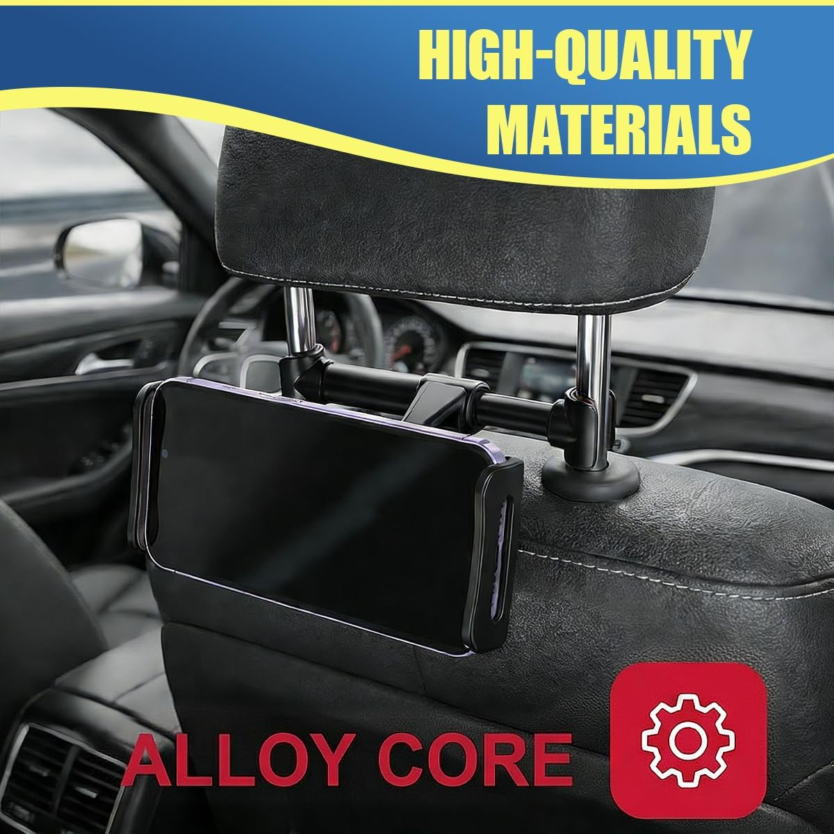Car Headrest Phone Holder, 360° Adjustable Rotating Car Pphone Mount for 5.3"-10.2" Devices, Universal Automotive Headrest Tablet Holder (Black)