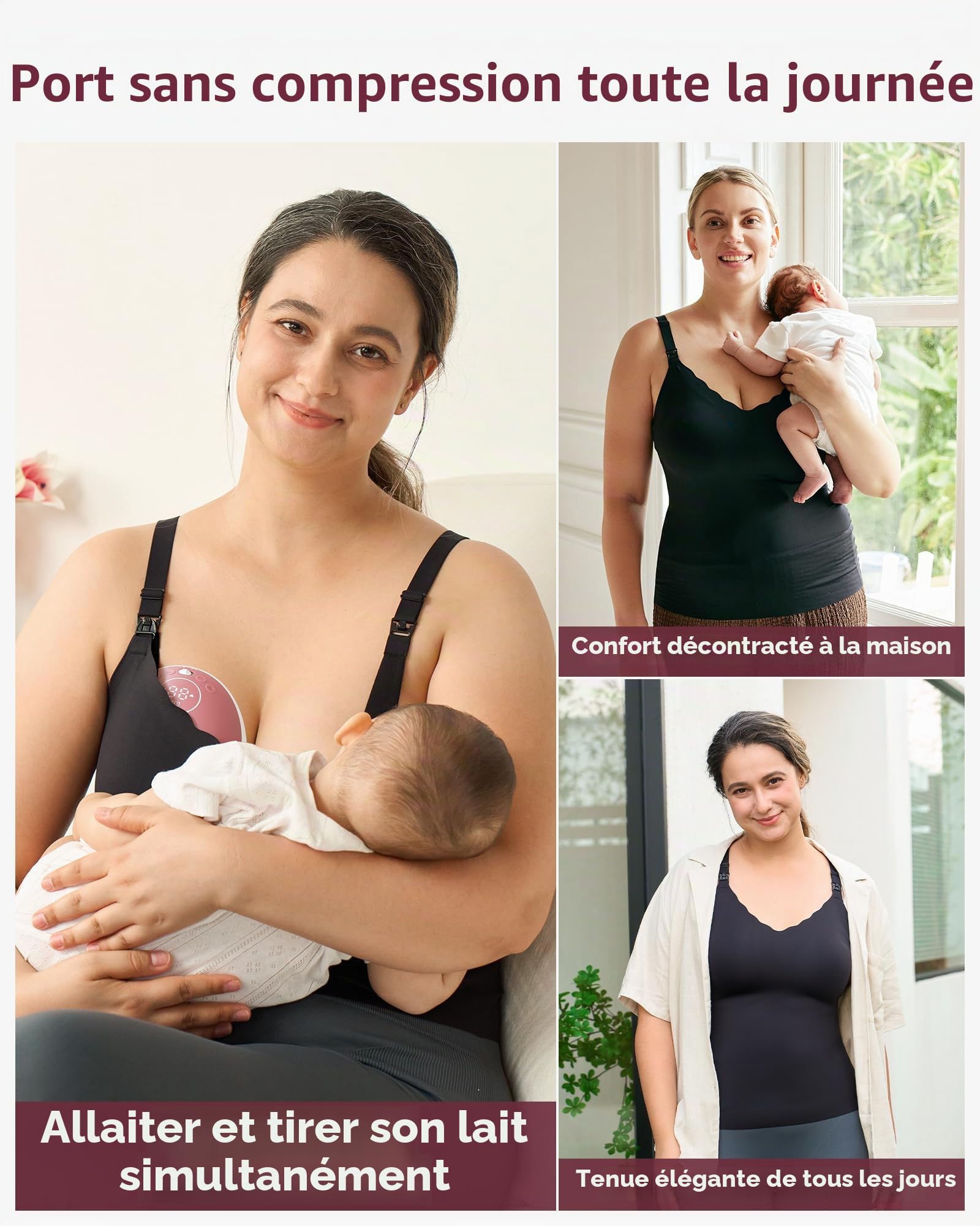 momcozy Débardeur Allaitement Femme, Caraco d’Allaitement sans Coutures avec Soutien-Gorge intégré, Bretelles réglables, Design à Bordure festonnée