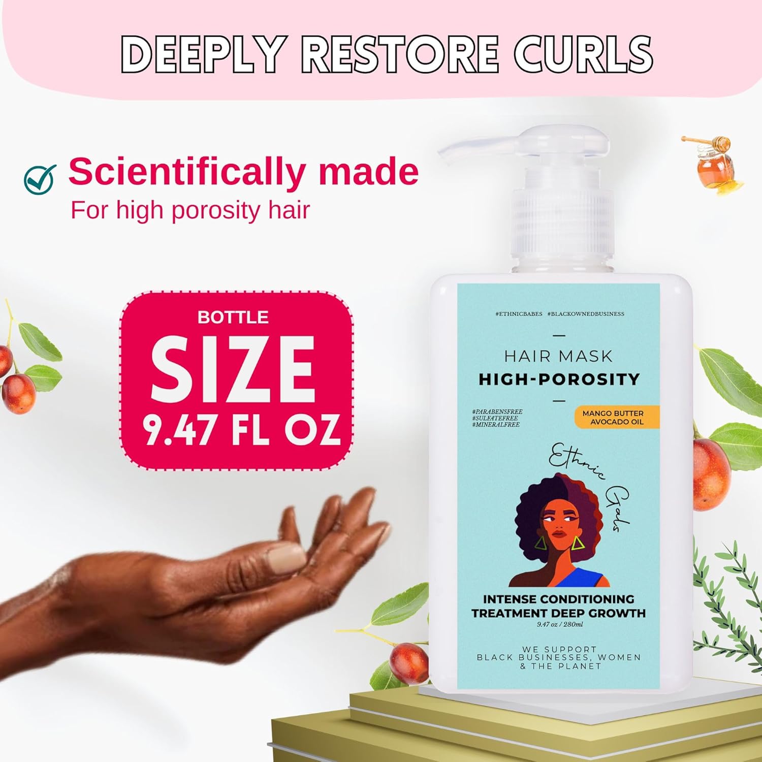 High Porosity Hair Mask - Deep Moisture & Repair Treatment for Curly, Coily, Dry Hair with Shea Butter & Argan Oil, Restores Softness & Shine, 9.5 fl oz (280ml) | Ethnic Gals