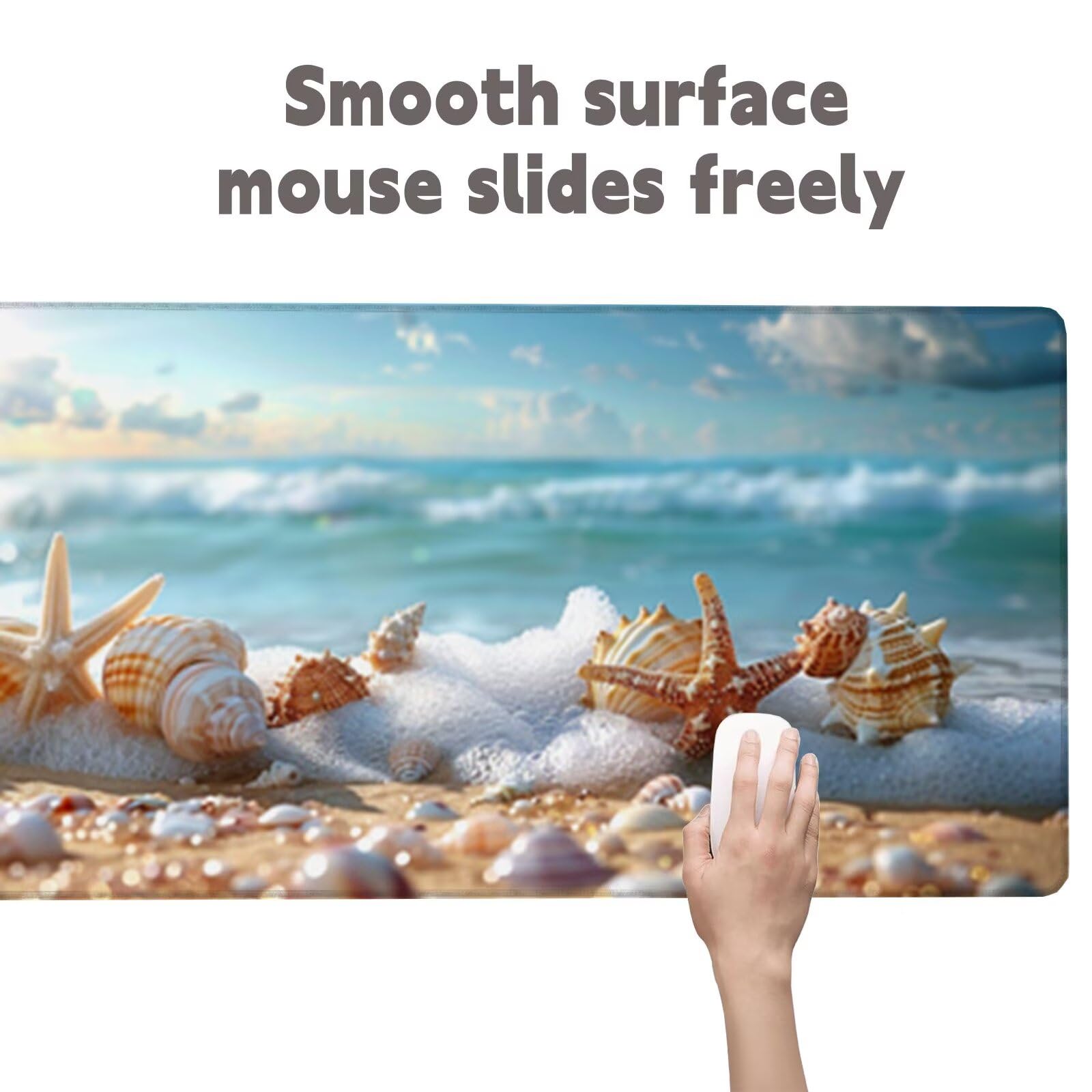 Podkładka pod mysz Shell Podkładka pod mysz XXL 1000x400, pod ręką biurko gwiazda mysz morska wodoodporna podkładka pod mysz z antypoślizgową podstawą, pod ręką szyte krawędzie, akcesoria do gier H2