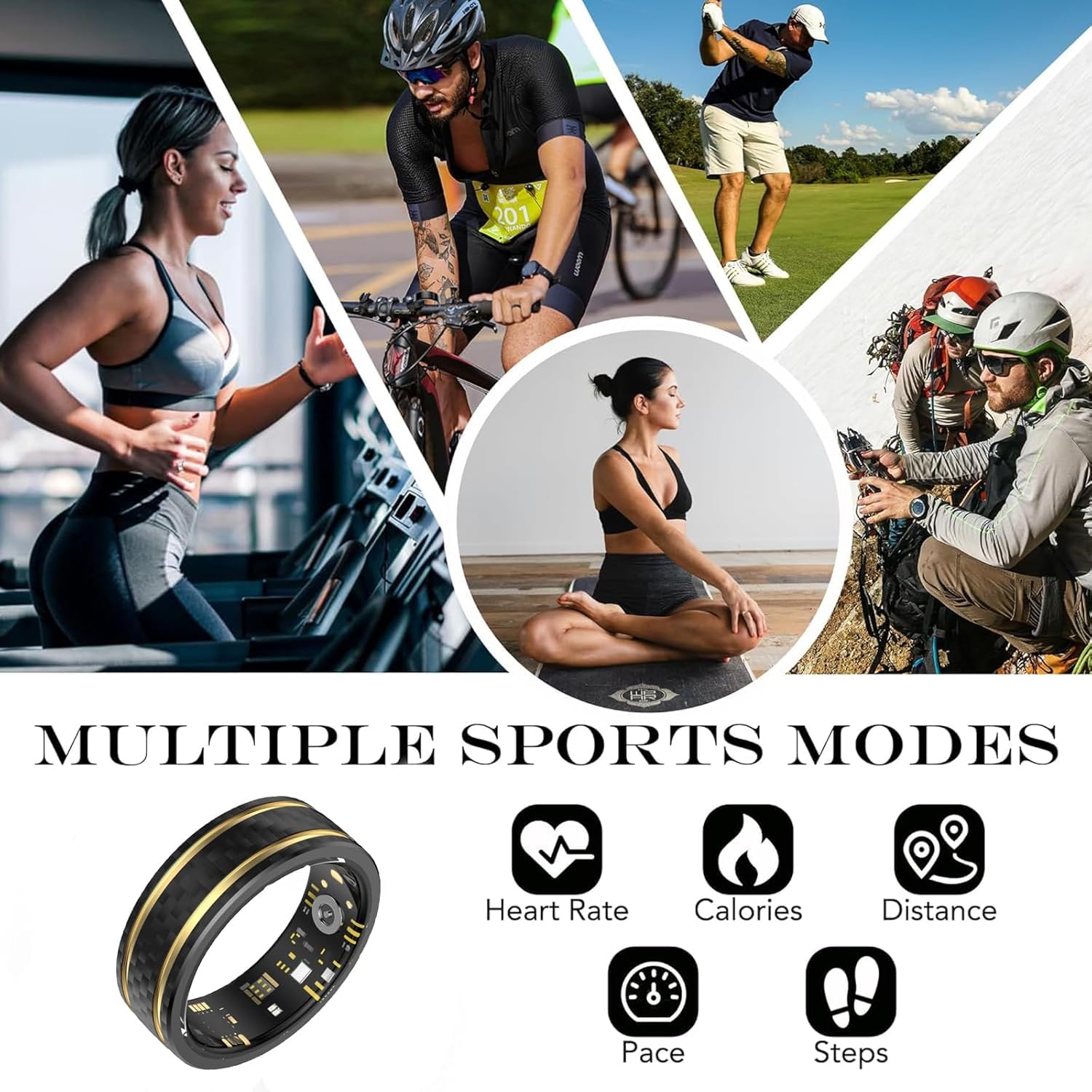 Smart Ring Moniteur de sommeil Moniteur d'oxygène dans le sang Compteur de doigt Moniteur de fréquence cardiaque Moniteur de pression artérielle Moniteur de sommeil Étanche pour le sport, le
