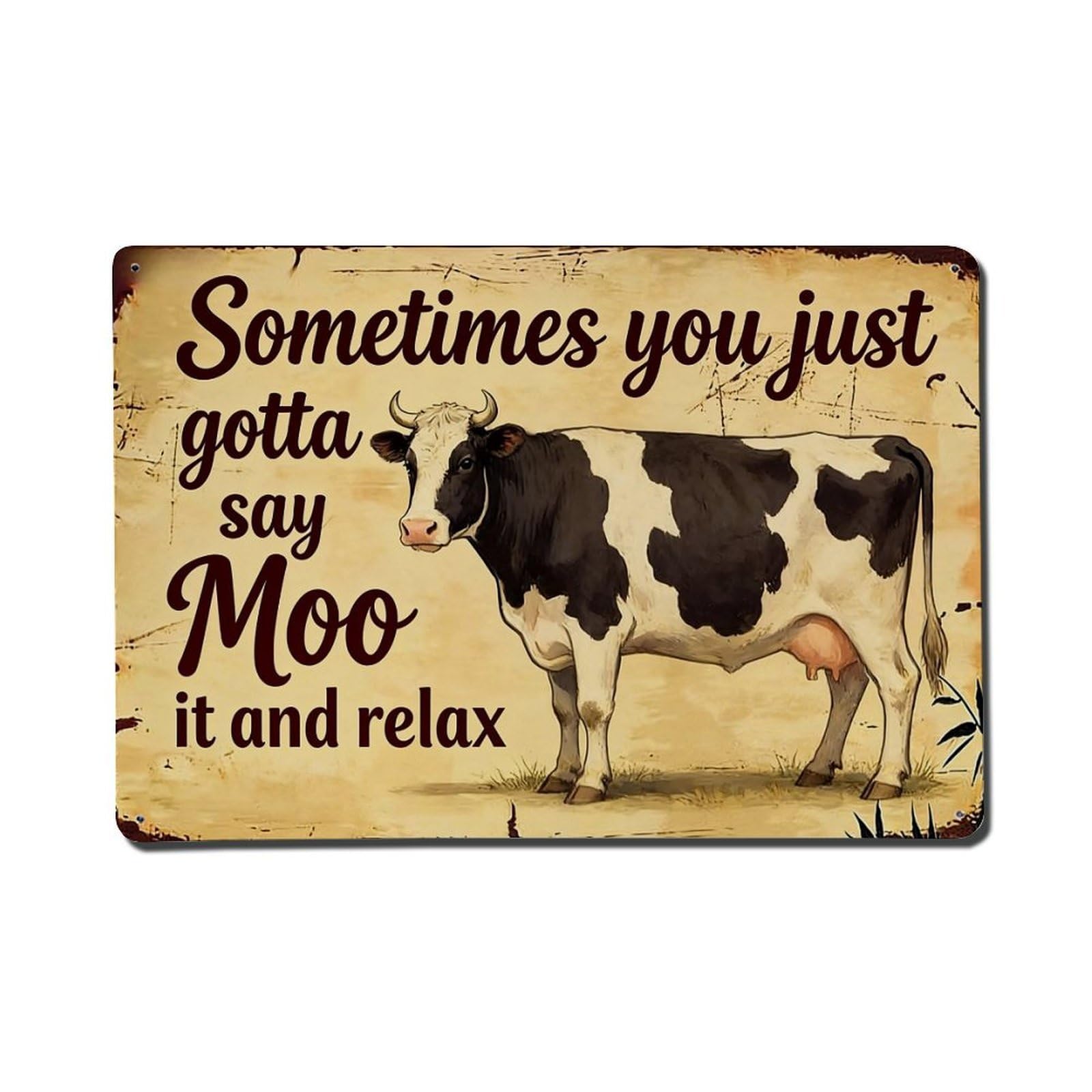 Cow Pattern Print Art Sign Retro Metal Tin Sign, Vintage Decor Art Poster for Bar, Home, Man Cave, Kitchen, Laundry Room Gift 8x12Inch