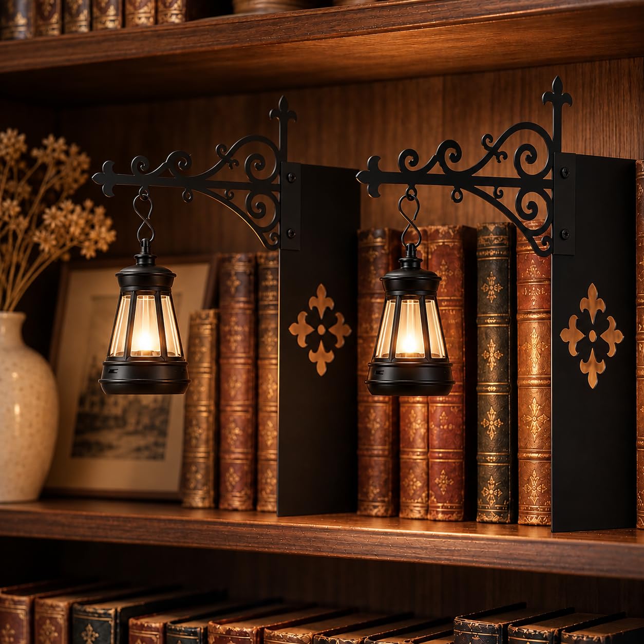 2 PCS Bookshelf Lantern, Solar Hanging LED Bookshelf Lamp, Library Lantern