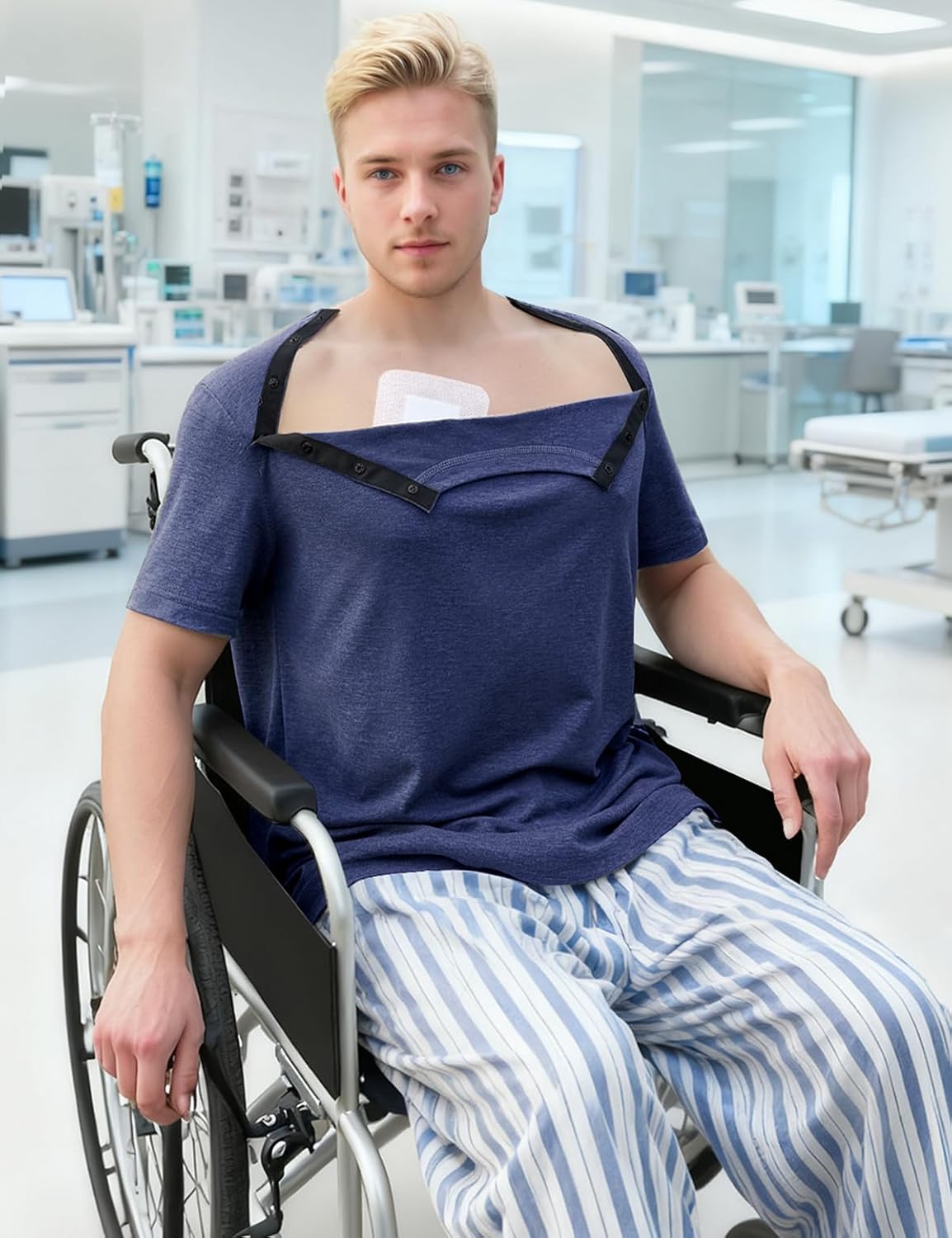 Chemo Port Shirts for Men Women Post Shoulder Surgery Recovery Shirts Snap Off Chemotherapy Short Sleeve Clothing Unisex - Image 3