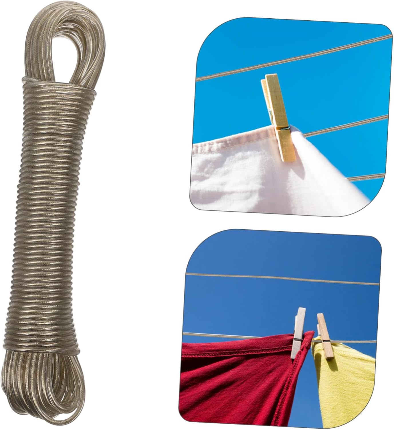 Portable Clothesline with Plastic Coating Indoor Outdoor Laundry Line for Travel Drying Clothes Quilts Towels Sturdy Rustproof Easy to Use for Garden Balcony