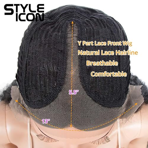 Miniatura 6 de Style Icon Pelucas de encaje en Y de 32 pulgadas de largo, onduladas, color negro, parte media, pelucas sintéticas de densidad del 130% (pelucas de