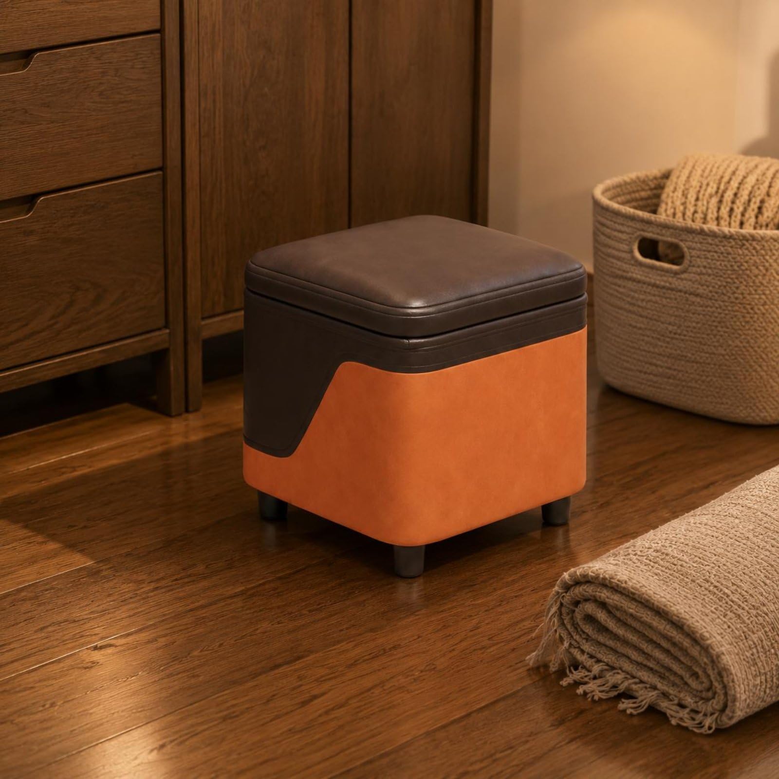 predolo Taburete Baúl Multiuso Puf con Almacenamiento Ahorra Espacio Baúl Tapizado con Tapa para Entrada, Salón, Dormitorio, Color to 4