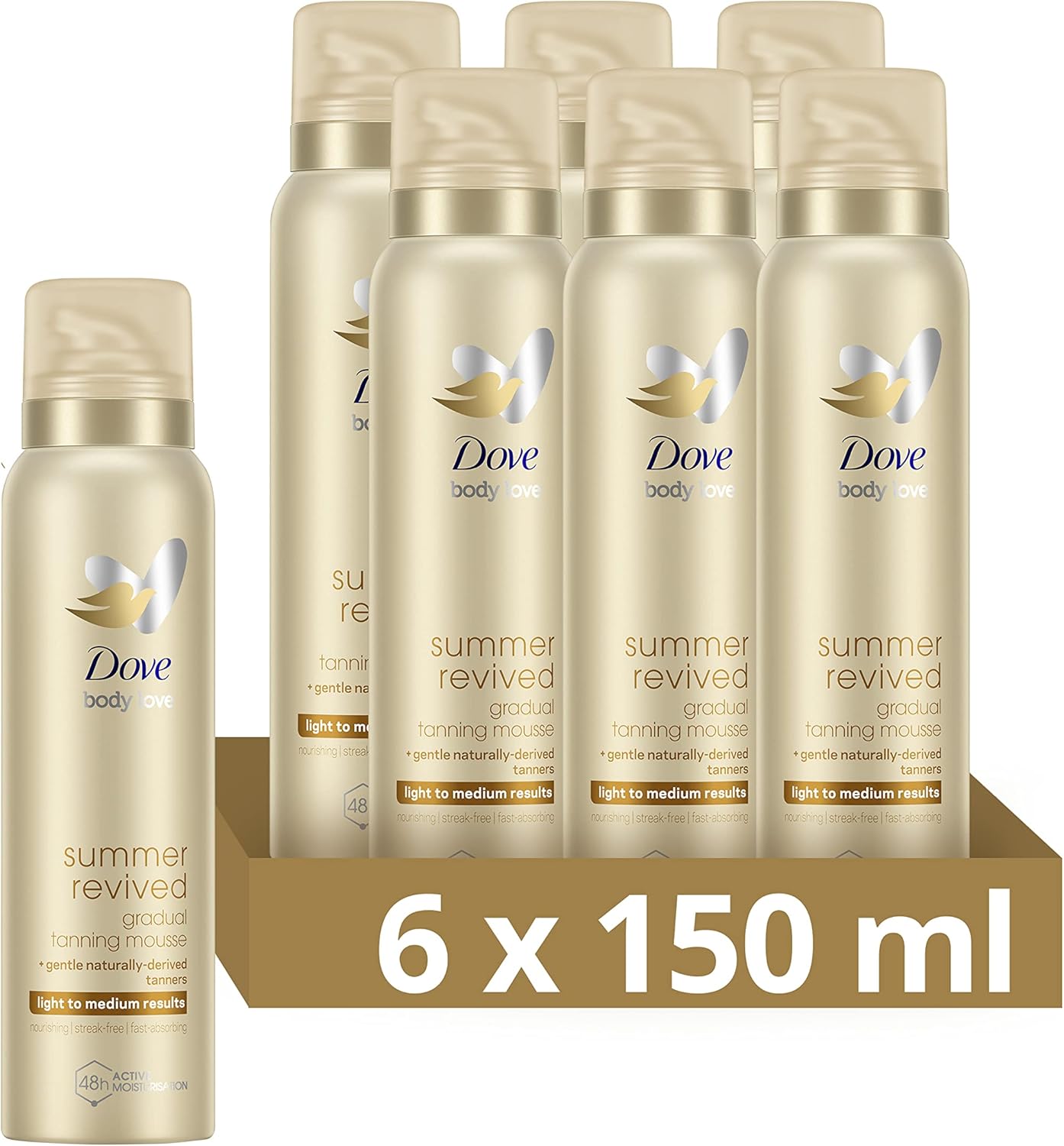 Dove Body Love Summer Revived Medium-Dark Zelfbruinende Bodylotion, voor een medium tot donker gebruinde huid – 6 x 200 ml – Voordeelverpakking