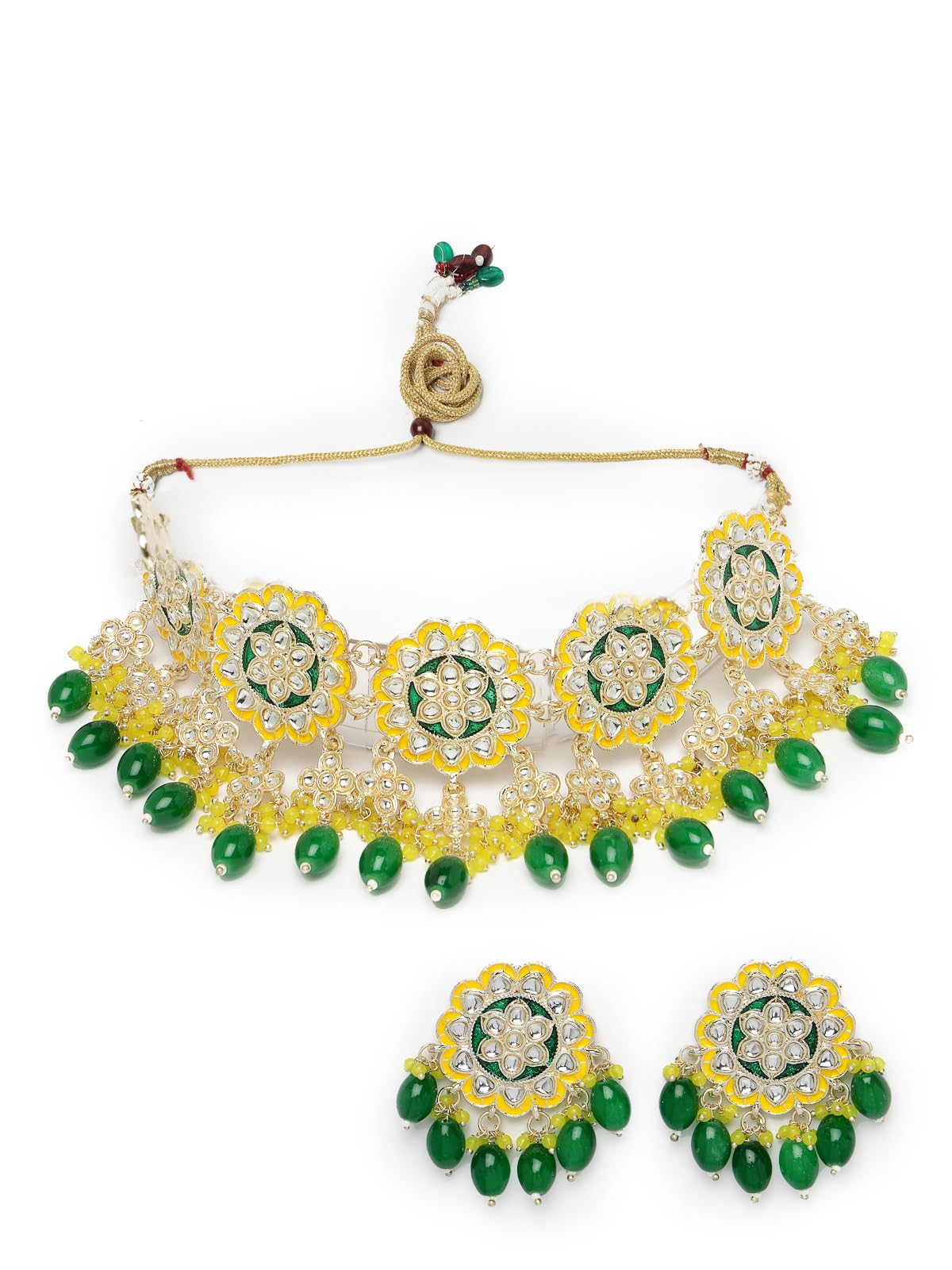 Studio Sukkhi Pretty Gold Plated Yellow & Green Beads Cluster Drops Meenakari Collar Bone Necklace Set with Studs Earrings | Jewellery Set For Women And Girls (NS105803) (B0CPLXT888) Amazon Price History, Amazon Price Tracker