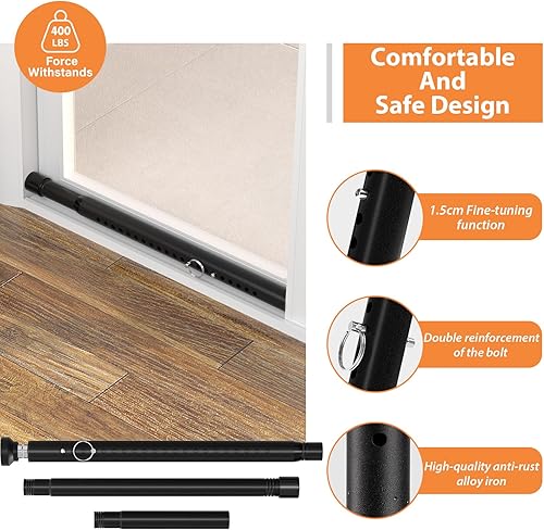 Miniatura 4 de BsBsBest Barra de seguridad para puerta corrediza en el interior, paquete de 2 barras de seguridad ajustables de 18 a 51 pulgadas, cerraduras de