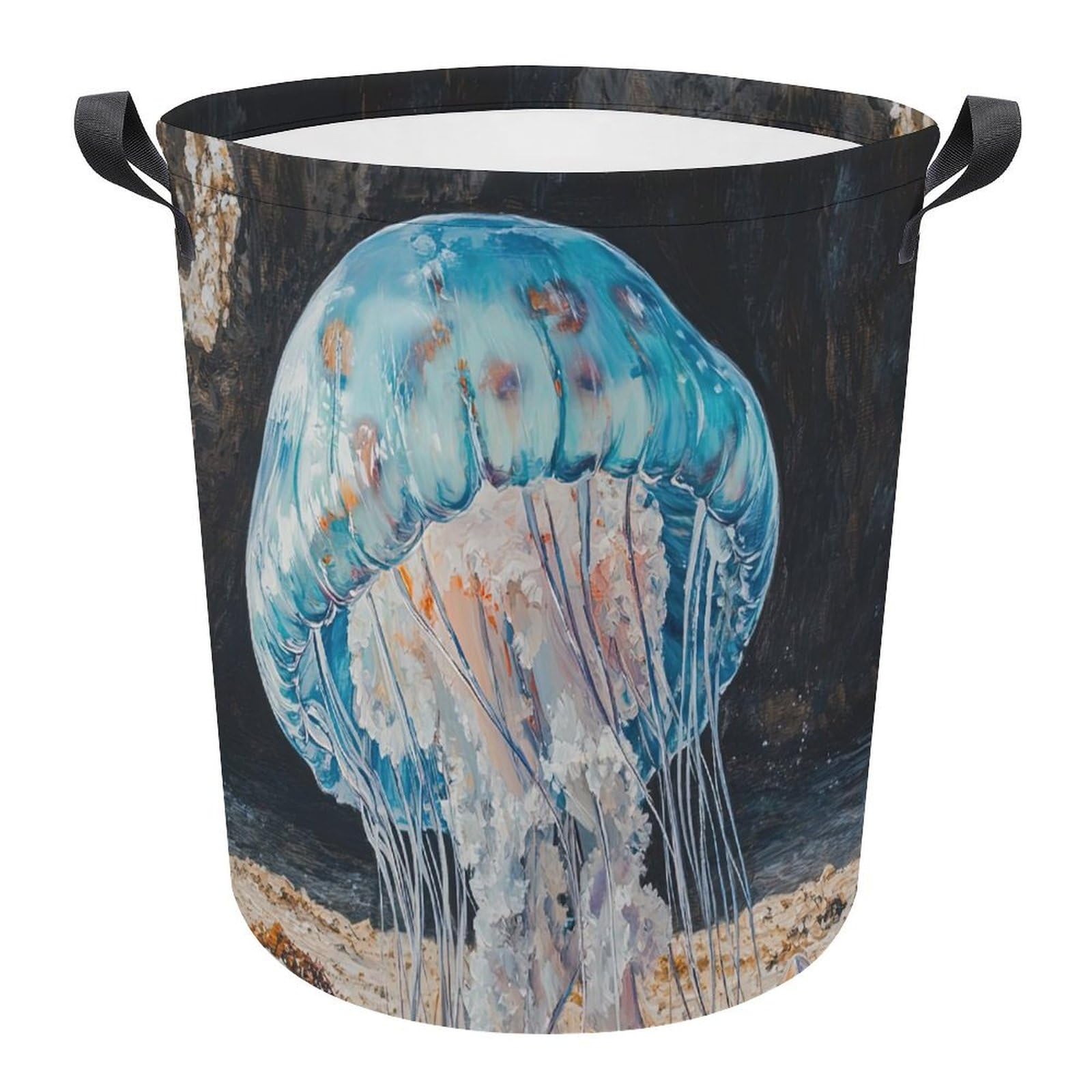 Cesto para la colada redondo de medusas y vida marina cubo de ropa sucia 34x42cm