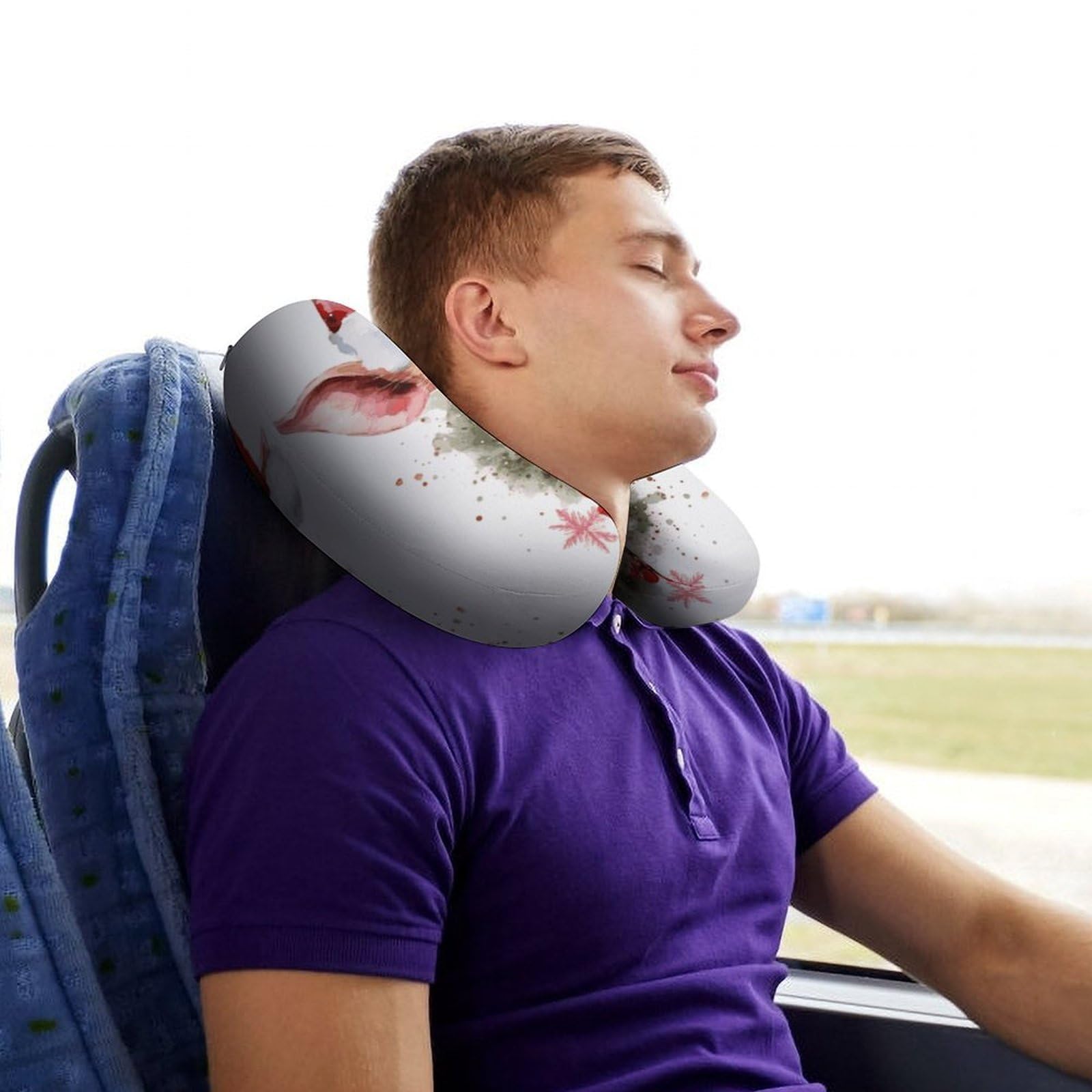 Sonriente (2) almohadas en forma de U, núcleo de almohada de espuma viscoelástica, cojín, proporciona apoyo para el cuello, almohada de viaje, adecuada para aviones, coches, hogares y