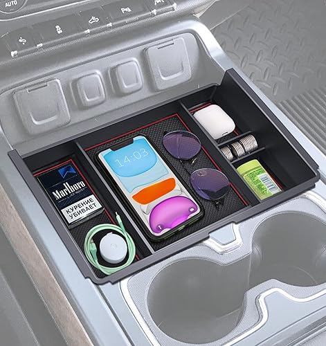 Sinvanho Organizador de consola central compatible con Chevy SilveradoGMC Sierra 2014 2015 2016 2017 2018 150025003500HD, compartimento de