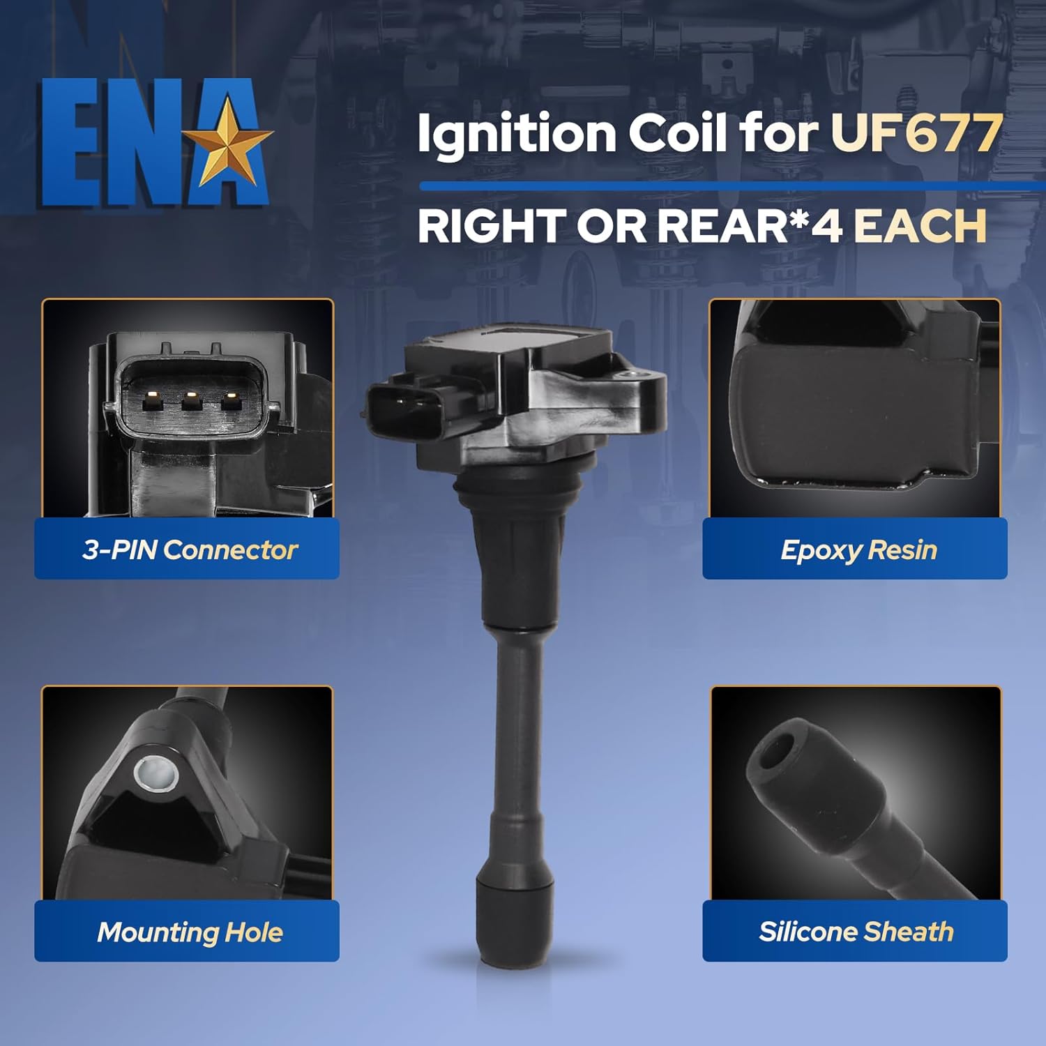 ENA Set of 8 Front and Rear Ignition Coil Pack Compatible with Nissan Infiniti 2011 2012 2013 QX56, 2014-2023 QX80, 2017-2023 Armada 5.6L V8 Coils Replacement for UF677 UF650